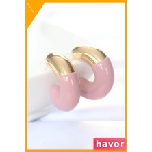 Havor Pirinç Küpe Çift Renkli Gül Kurusu Altın Kaplama
