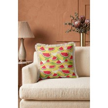 Hanna Home Sarı Karpuz Desenli Saçaklı Kırlent Kılıfı Saçaklı Kırlent Salon Koltuk Yastığı 43X43 cm