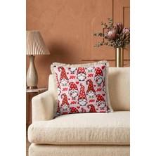 Hanna Home Dekoratif Kırlent Kılıfı Kırlent Kılıfı Noel Cüce Desenli Yatak Odası Dekoru Saçaklı Kırlent Kılıfı 43X43 cm