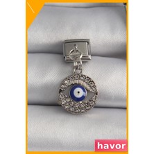 Havor Zirkon Taşlı Nazar Boncuk Detaylı Gümüş Renk Bileklik