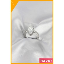 Havor Markiz Kesim Zirkon Taşlı Ayarlanabilir Pirinç Yüzük Gümüş