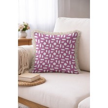 Hanna Home Saçaklı Yastık Kılıfı Lila Mor Geometrik Desenli Mor Kırlent Kılıfı Oturma Odası Kırlenti 43X43 cm