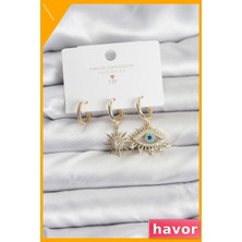 Havor Pirinç Malzemeden 3 Parça Kadın Küpe Takımı