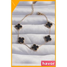 Havor Siyah Mineli Yonca Desenli Paslanmaz Bileklik