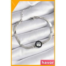 Havor Zirkon Taşlı Kadın Bileklik 316L Çelik Gümüş Renk