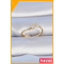 Havor Pirinç Yüzük Beyaz Çiçek Desenli Zirkon Taşlı Kadın Aksesuarı