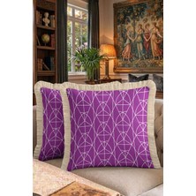 Hanna Home Saçaklı Kırlent Kılıfı Mor Geometrik Desenli Kırlent Kılıfı Oturma Odası Kırlenti 43X43 cm