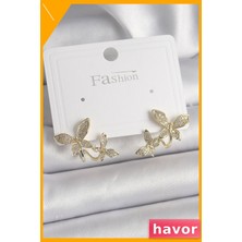 Havor Zirkon Taşlı Kelebek Desenli Pirinç Küpe