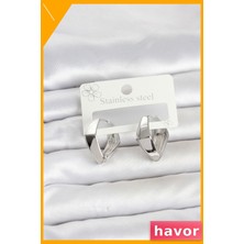Havor 316L Çelik Gümüş Renk Elmas Model Halka Kadın Küpe