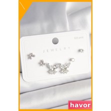 Havor 925 Ayar Gümüş Çivili Kelebek Desenli Zirkon Taşlı Küpe