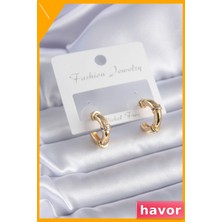 Havor Zirkon Taşlı Pirinç Kadın Küpe Altın Renk