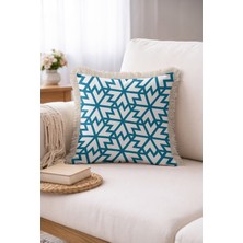 Hanna Home Geometrik Desenli Mavi Dekoratif Yastık Kılıfı Saçaklı Kırlent Yatak Odası Dekoru 43X43 cm