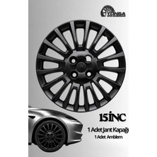 YONGA OTO AKSESUAR Fiat 15 Inç Jant Kapağı 1 Adet Piano Black +1 Amblem Fiat Punto, Albea, Fiorino, Doblo Uyumlu