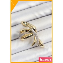 Havor Zirkon Taşlı Pirinç Sağ Kıkırdak Küpe Altın Renk