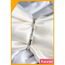 Havor Zirkon Taşlı Pirinç Kadın Bilekliği Kemik Desenli