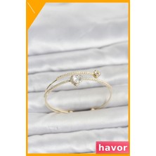 Havor Kalp Model Zirkon Taşlı Pirinç Bileklik Gold Renk Kadın