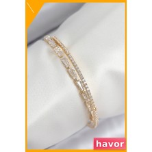 Havor Pirinç Zirkon Taşlı Kadın Bileklik Su Yolu Desenli