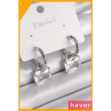 Havor Pirinç Gümüş Renkli Zirkon Taşlı Sallantılı Kadın Küpe