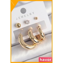 Havor Zirkon Taşlı Pirinç Kadın Küpe Topçuk Detaylı
