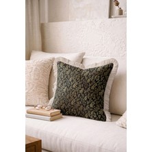 Hanna Home Çiçek Desenli Dekoratif Kırlent Kılıfı Saçaklı Kırlent Kanepe Dekorasyonu 43X43 cm