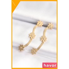 Havor Kararmaz Paslanmaz Çelik Papatya Desenli Küpe