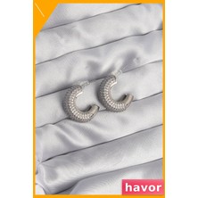 Havor Zirkon Taşlı Pirinç Yarım Halka Küpe Modelleri