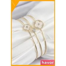 Havor Zirkon Taşlı Yonca Desenli 3'lü Kadın Bileklik Seti