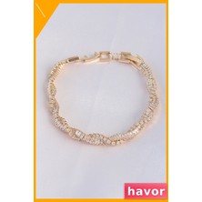 Havor Pirinç Zirkon Taşlı Sarmal Bileklik Altın Tonu
