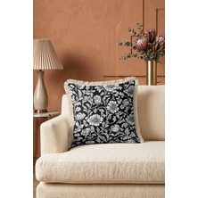 Hanna Home Dekoratif Kırlent Kılıfı Beyaz Dekoratif Çiçekli Kanepe Dekorasyonu Saçaklı Saçaklı Kırlent 43X43 cm