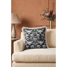 Hanna Home Saçaklı Yastık Kılıfı Dekoratif Siyah Beyaz Çiçek Desenli Dekoratif Yastık Kılıfı Yatak Odası Dekoru 43X43 cm