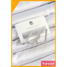 Havor Zirkon Taşlı Dikdörtgen Gümüş Renk 3'lü Kadın Küpe Seti