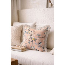 Hanna Home Saçaklı Kırlent Kılıfı Kırlent Kılıfı Çiçekli Kuş Desenli Kanepe Dekorasyonu Saçaklı Yastık Kılıfı 43X43 cm