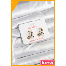 Havor Pirinç Burgu Model Kadın Küpe Altın Renk Kaplama