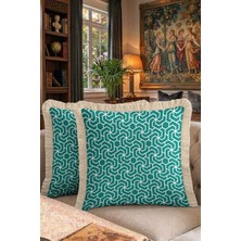Hanna Home Dekoratif Yastık Kılıfı Geometrik Desenli Yeşil Yastık Kılıfı Yatak Odası Dekoru 43X43 cm