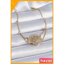 Havor Mavi Taşlı Etnik Desenli Kararmaz Çelik Bileklik