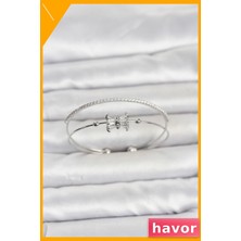 Havor Zirkon Taşlı Pirinç Baget Bileklik Gümüş Renk Kadın