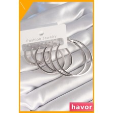 Havor Halka Model Pirinç Kadın Küpe Seti Gümüş Renk