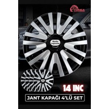 YONGA OTO AKSESUAR Ford Escort 14 Inç Jant Kapağı 4'lü Set Siyah Gümüş + 4 Amblem + 8 Cırt Kelepçe