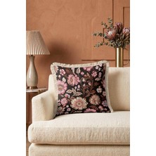 Hanna Home Saçaklı Kırlent Kılıfı Dekoratif Çiçekli Dekoratif Kırlent Kılıfı Ev Dekorasyonu 43X43 cm