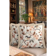 Hanna Home Saçaklı Kırlent Kılıfı Dekoratif Kuş Desenli Dekoratif Kırlent Kılıfı Salon Koltuk Yastığı 43X43 cm