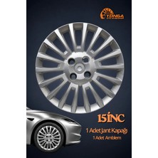 YONGA OTO AKSESUAR Fiat 15 Inç Jant Kapağı 1 Adet Gümüş +1 Amblem Fiat Punto, Albea, Fiorino, Doblo Uyumlu