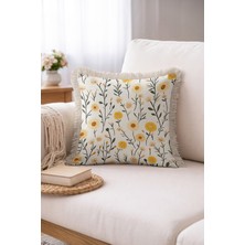 Hanna Home Çiçek Desenli Dekoratif Yastık Kılıfı Saçaklı Kırlent Yatak Odası Dekoru 43X43 cm