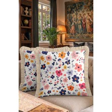 Hanna Home Saçaklı Kırlent Kılıfı Çiçek Desenli Saçaklı Kırlent Oturma Odası Kırlenti 43X43 cm