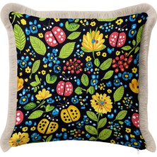 Hanna Home Botanik Floral Desenli Dekoratif Yastık Kılıfı Saçaklı Kırlent Ev Dekorasyonu 43X43 cm