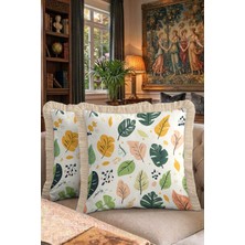 Hanna Home Saçaklı Kırlent Kılıfı Çiçek Desenli Kırlent Kılıfı Yatak Odası Dekoru 43X43 cm