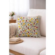 Hanna Home Dekoratif Yastık Kılıfı Tropikal Çiçek Desenli Yatak Odası Dekoru Saçaklı Yastık Kılıfı 43X43 cm