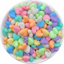 Hedef Bijuteri 14 mm Renkli Plastik Kalp Model Boncuk 25GR İçinde Yaklaşık 38 Adet