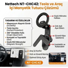 Nettech NT-CHC42 Tesla Uyumlu Ekran, Laptop ve Araç İçi Manyetik Telefon Tutucu 360° Döner Klipsli Stand Siyah