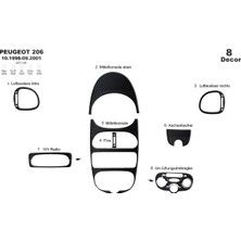 Mars Cockpit Design Peugeot 206 Konsol-Torpido Kaplama 1998-2001 8 Parça