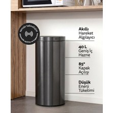 5Five Delta 40 L Otomatik Sensörlü Çöp Kovası | Metal Gövde, Akıllı Hareket Algılayıcı, Enerji Tasarruflu, Siyah